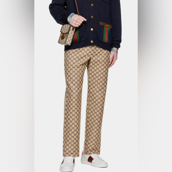 TROUSERS GUCCI BEIGE TROUSERS WITH LOGO SIZE LARGE - Picture 1 of 11